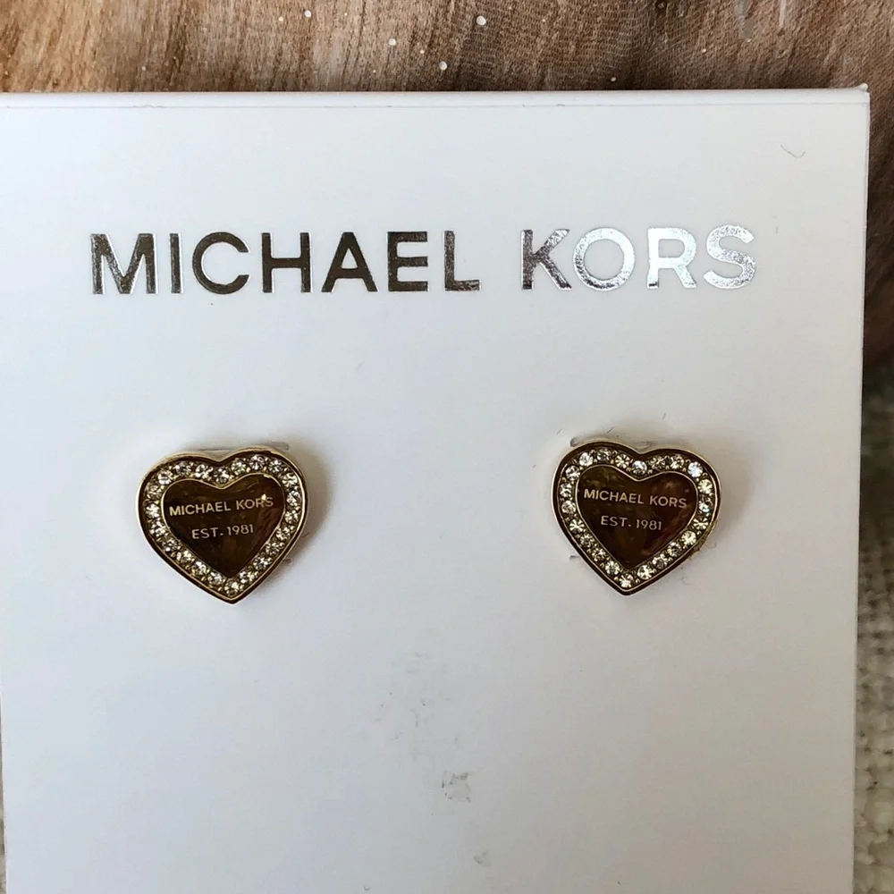 Michael Kors Gold Plated Stainless Steel Crystal Heart Stud Earrings NWT